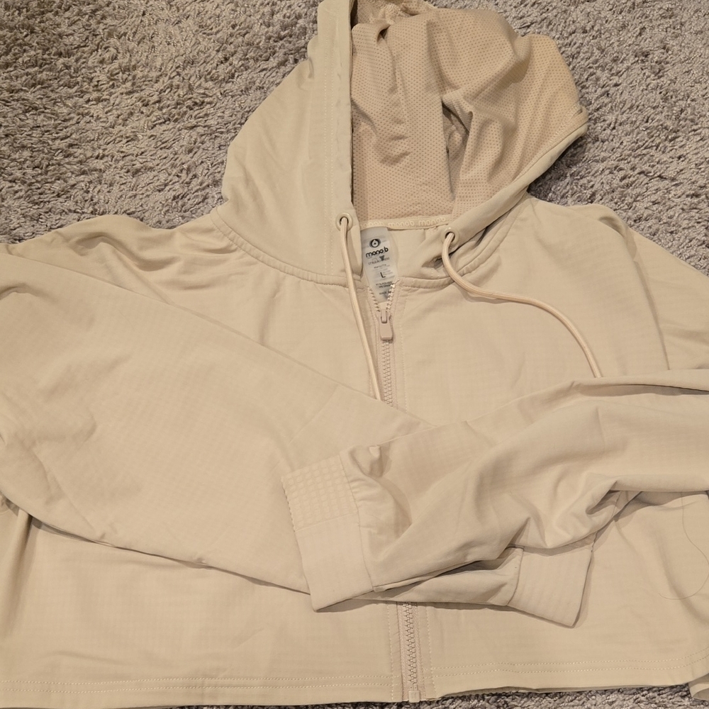 Beige Hooded Zip-Up Jacket NWT large